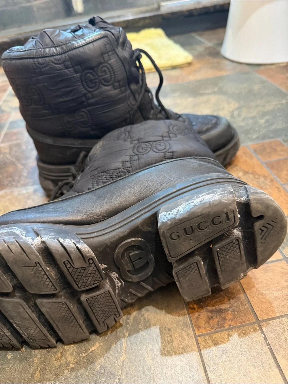 Quilted Black Platform Gucci / North Face Lace-Up Boots